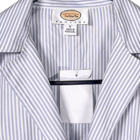 Talbots Women's Blouse 6P Blue White Striped Faux Wrap V-Neck Crop Top NWT * - Picture 3 of 9
